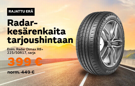 Radar-kesärenkaita tarjoushintaan esim. 399 €/sarja