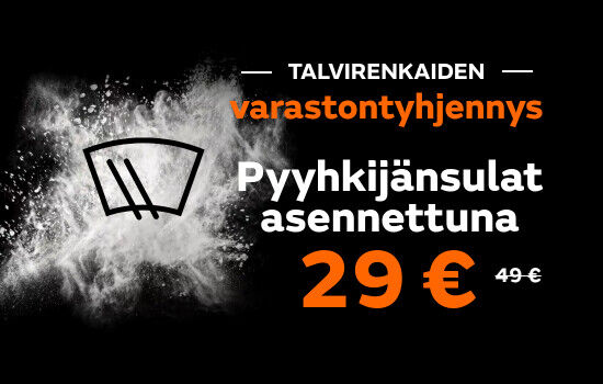Talvirenkaiden varastontyhjennys, pyyhkijänsulat asennettuna 29 €