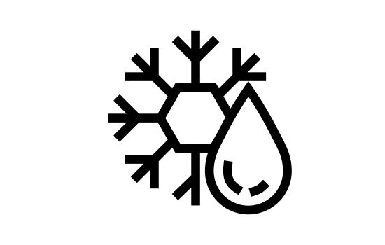 Ilmastointi- ja jäähdytysjärjestelmän kuvake – lumihiutale ja vesipisara.